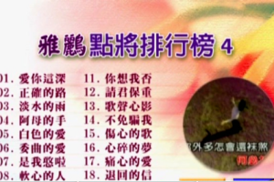 音乐专辑碟[群星 – 雅鹂点将排行榜4][KTV][NRG][4.19G][百度网盘下载]